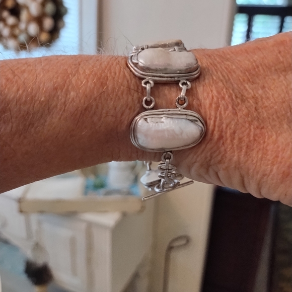 VTG STERLING SILVER Heavy MOP Bracelet & Pendant - Picture 11 of 11